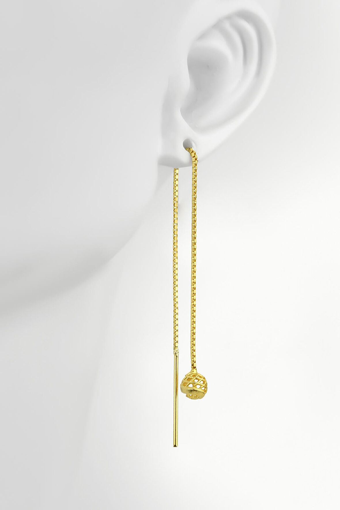 Gümüş 5 mm Zincirli Füzyom Pervane Model Gold Top Küpe