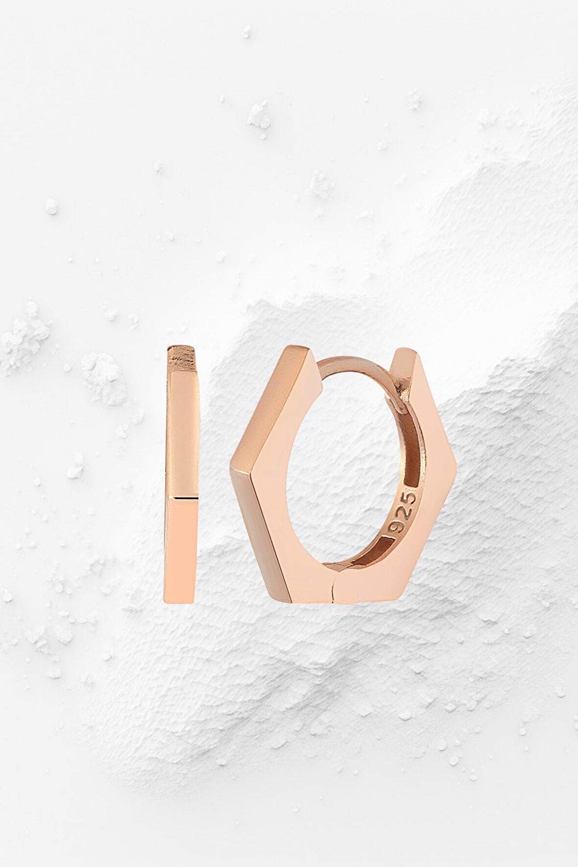 Gümüş 16 mm Altıgen Halka Rose Küpe