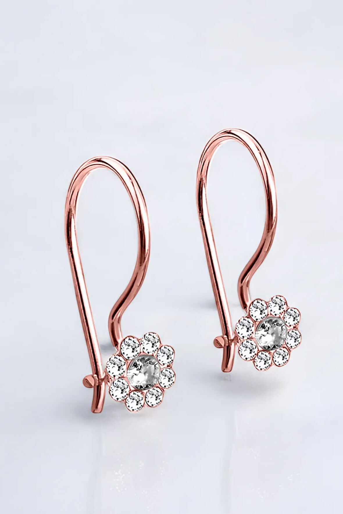 Gümüş 925 Ayar Papatya Model Zirkon Taşlı Çocuk Rose Küpe