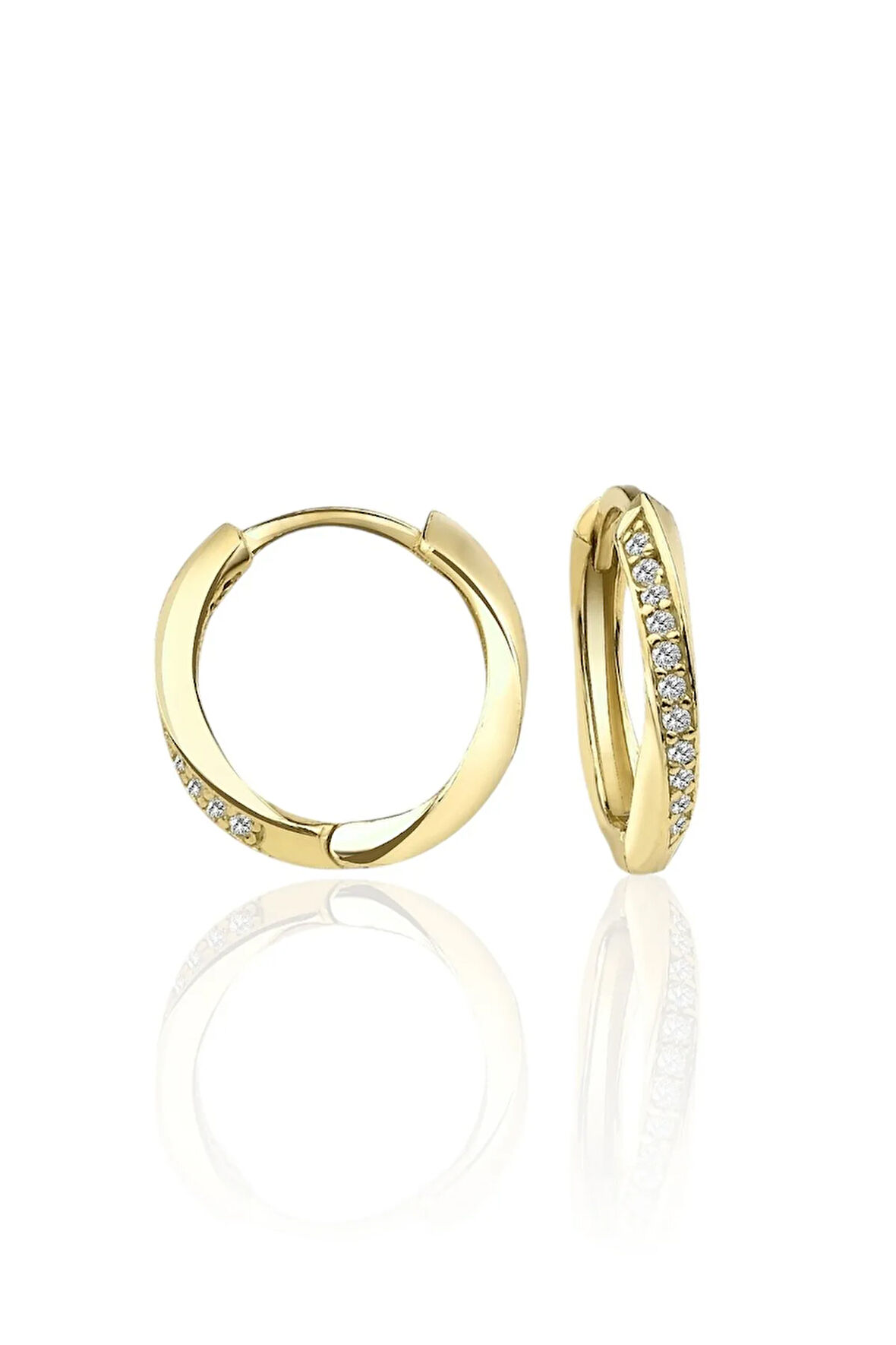 Gümüş 925 Ayar 17 Mm  Şık ve Modern Halka Zirkon Taşlı Gold Küpe