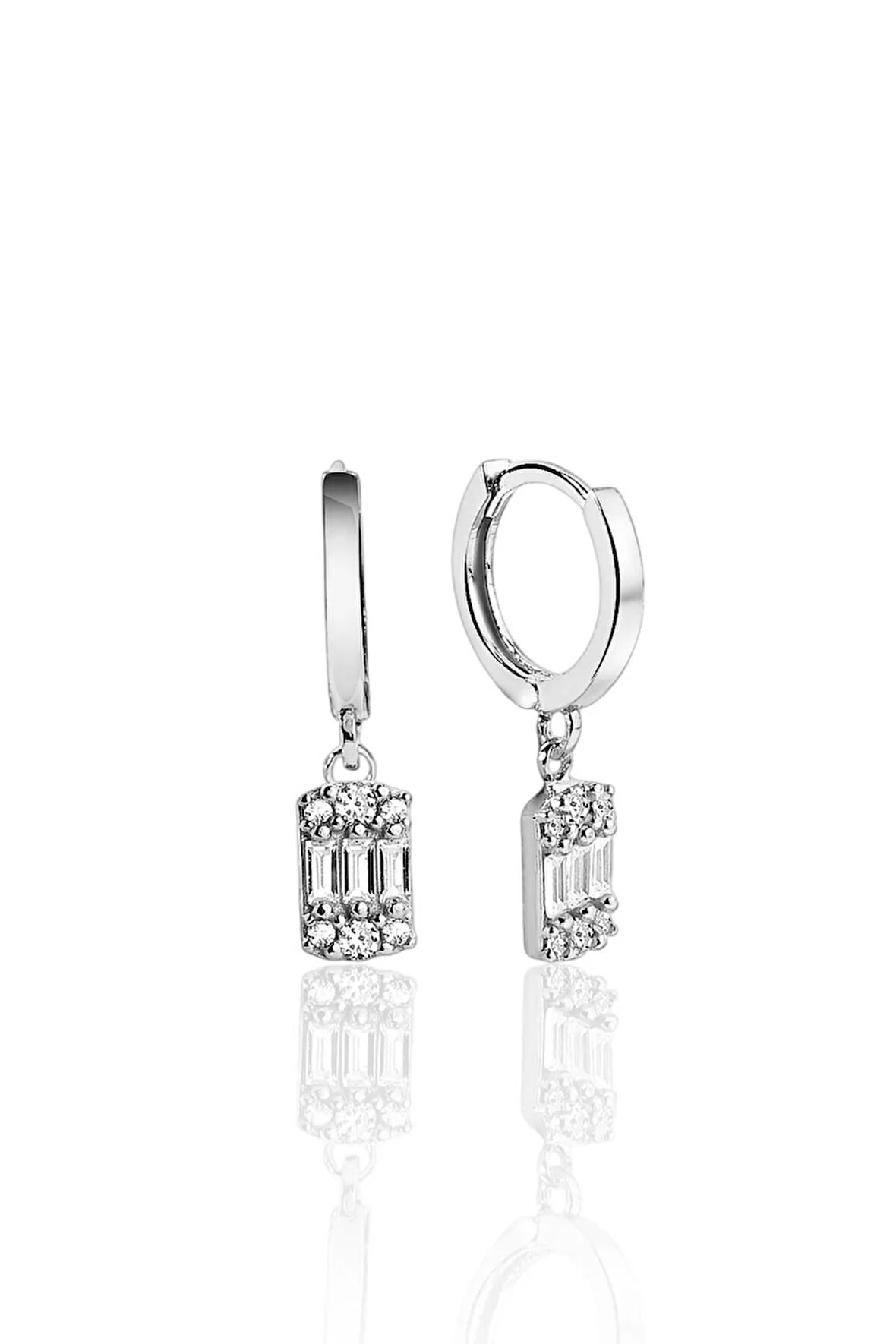 Gümüş 925 Ayar 14 Mm Baget Zirkon Taşlı Zarif Küpe