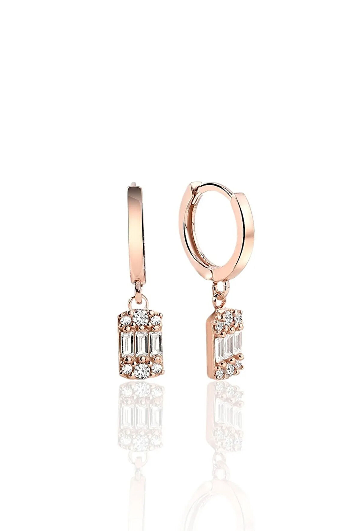 Gümüş 925 Ayar 14 Mm Baget Zirkon Taşlı Zarif Küpe