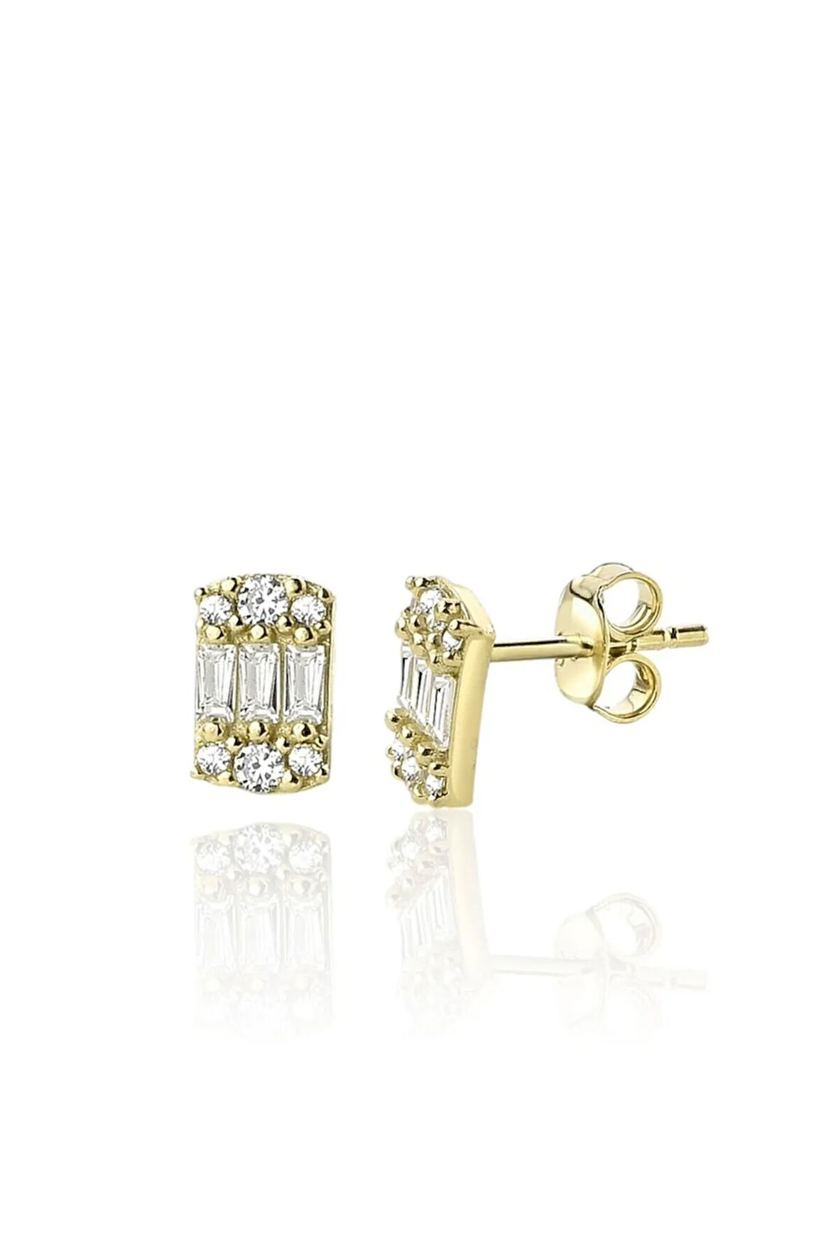 Gümüş 925 Ayar 9*7 Mm Minimalist Baget Kesim Zirkon Taşlı Gold Küpe