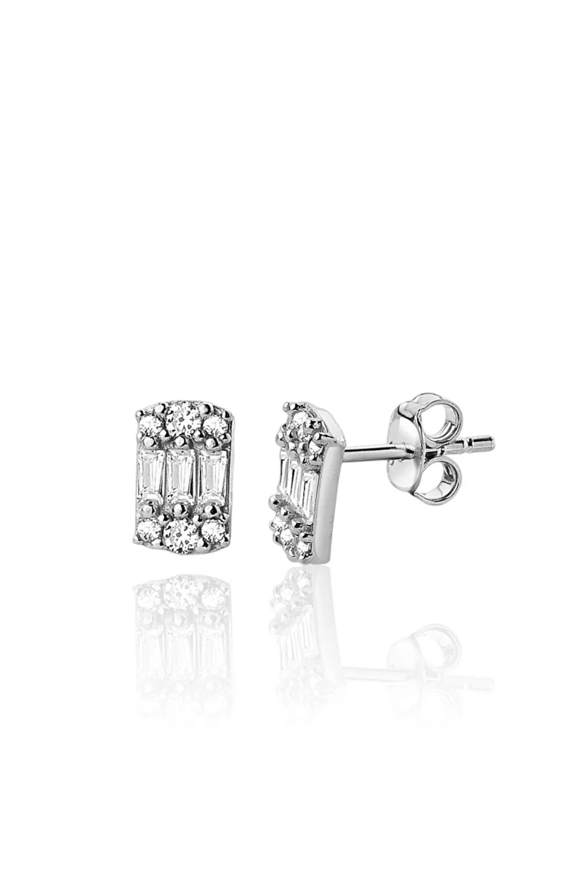 Gümüş 925 Ayar 9*7 Mm Minimalist Baget Kesim Zirkon Taşlı Küpe