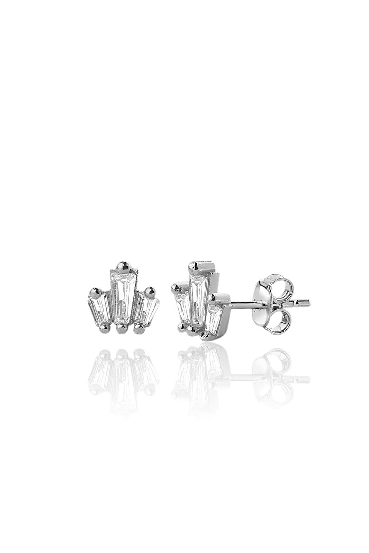 Gümüş 925 Ayar 9*8 Mm Trapez Zirkon Taşlı Kraliçe tacı küpe