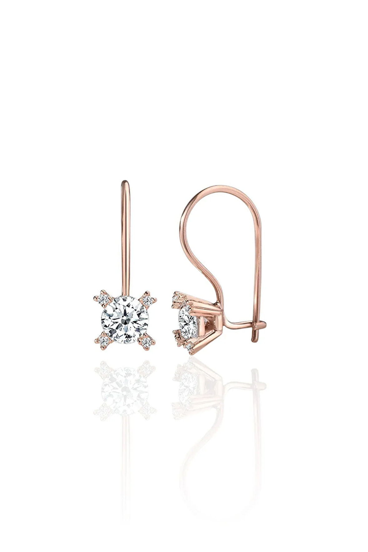 Gümüş 925 Ayar 5 Mm Dörtlü Yıldız Zirkon Taşlı Rose Küpe