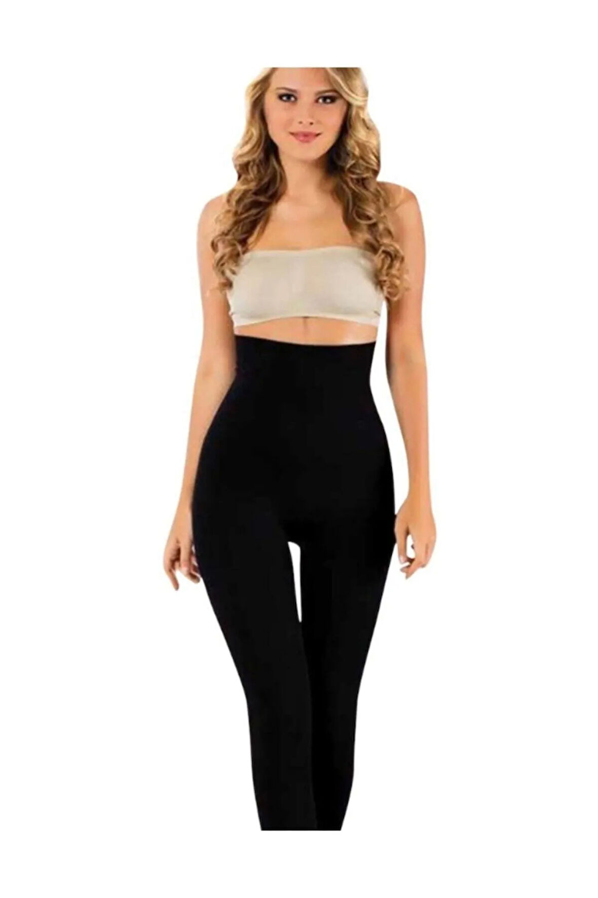 Kadın Siyah 2125 Korseli Uzun Tayt Yüksek Bel Uzun Tayt