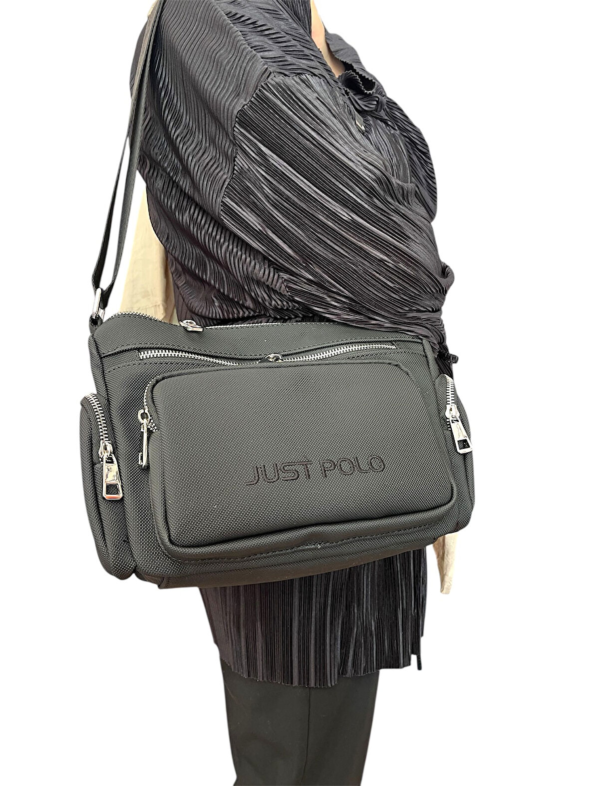 Just Polo Kadın Çapraz Omuz Cep Detaylı Bol Gözlü Günlük Ayarlanabilir Uzun Askılı Postacı Kol Çanta