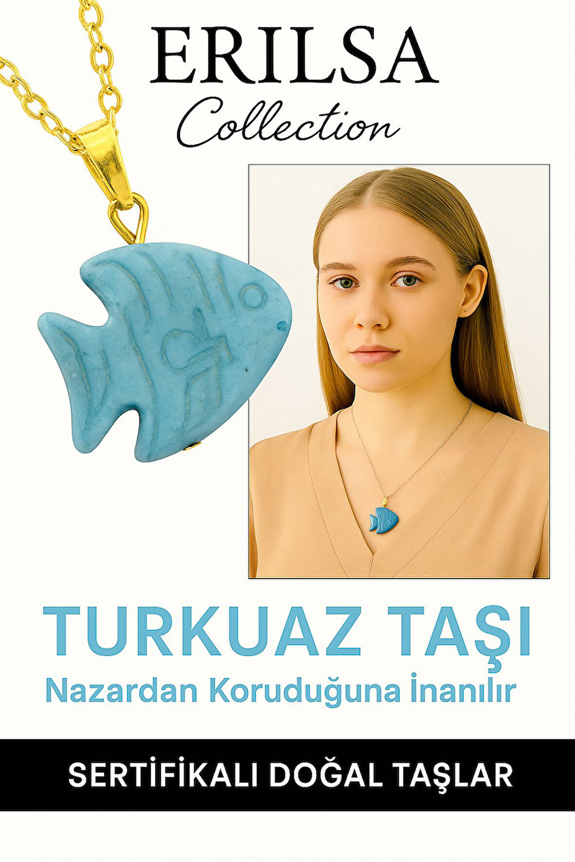Sertifikalı Balık Model Firuze - Turkuaz Taşı Kolye – Şans, Koruma ve Ruhsal Huzur Taşı