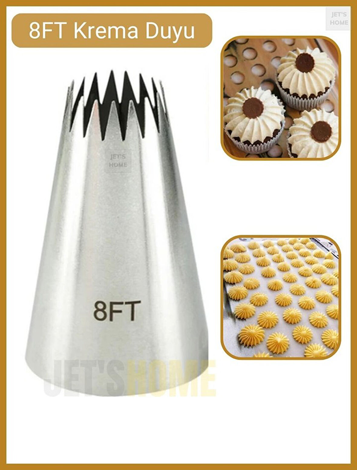 8FT Krema Duyu Büyük Boy Pasta Duyu Paslanmaz Çelik 35X18X52 mm