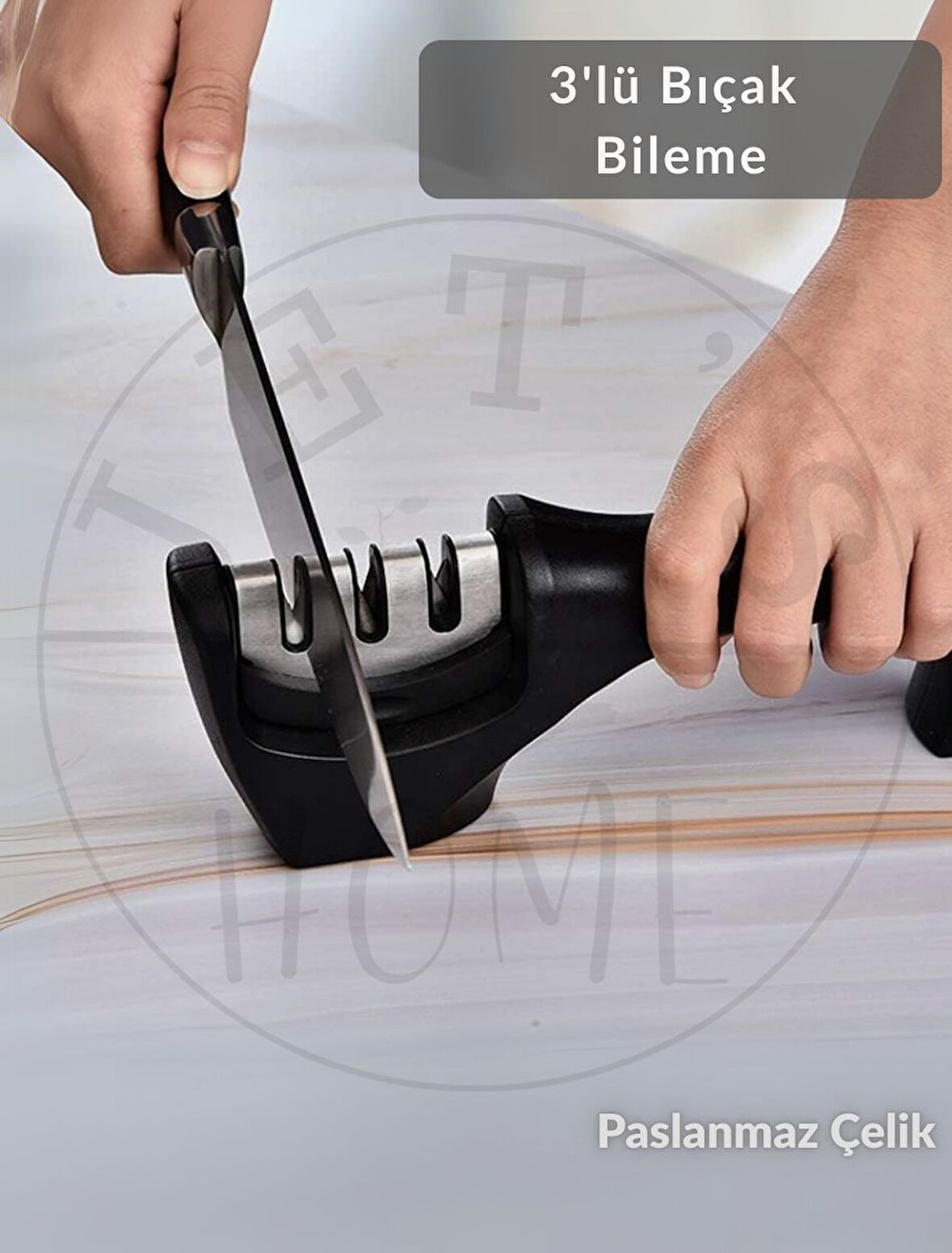 Bıçak Bileme Aleti Üç Kısımlı Bıçak Bileyici Paslanmaz Çelik 20 cm
