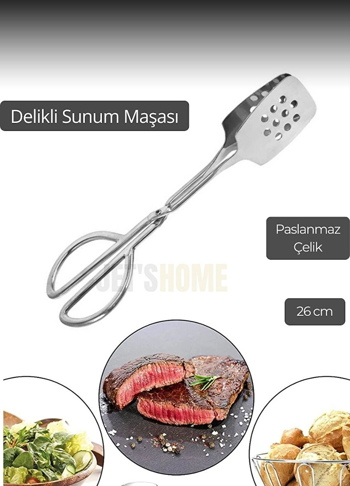 Salata Maşası Paslanmaz Çelik Maşa Delikli Barbekü Maşası 26 cm