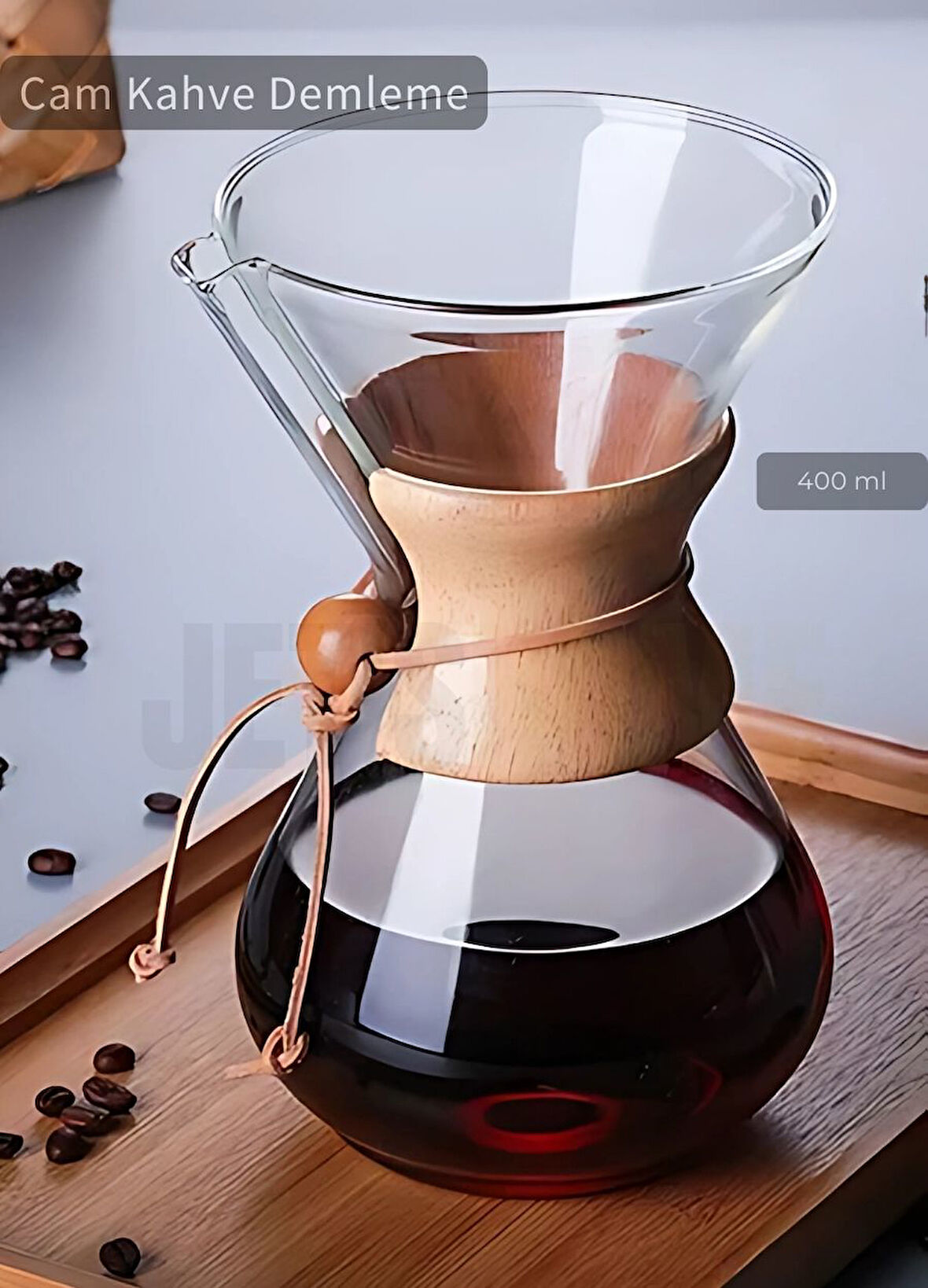 Chemex Cam Kahve Demleme Ahşap Tutacaklı 400 ml