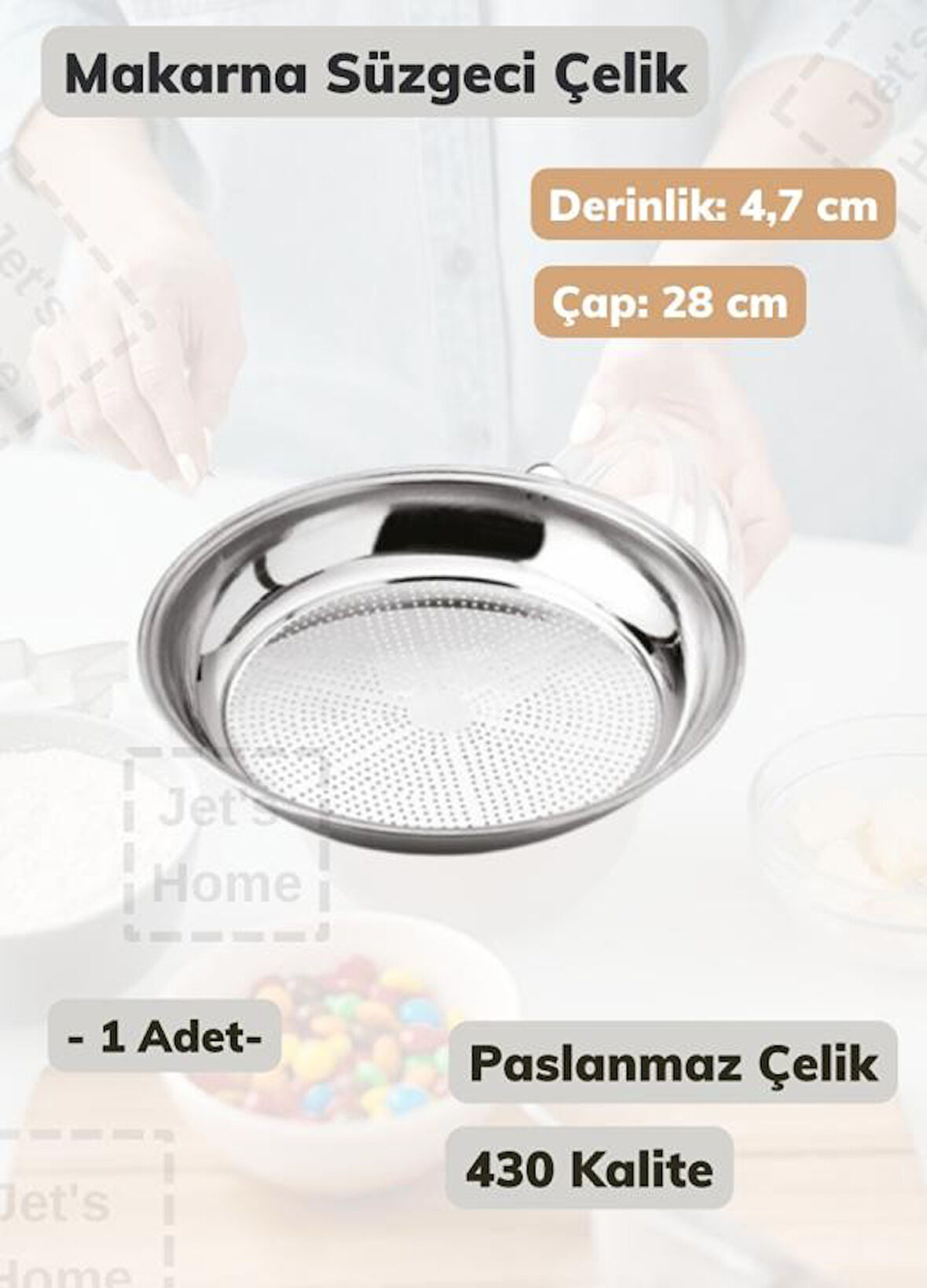 Makarna Süzgeci 28 cm Paslanmaz Çelik Süzgeç İnce
