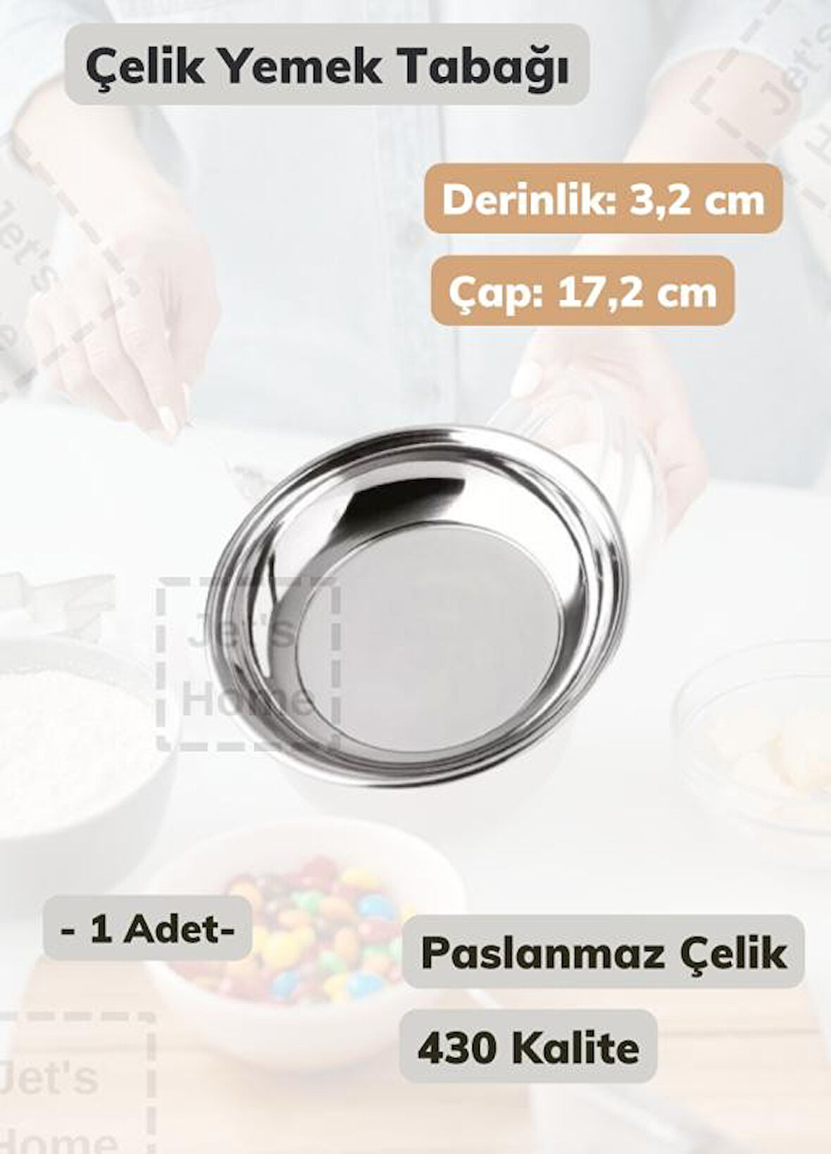 Çelik Yemek Tabağı 17,2 cm Paslanmaz Çelik Tabak