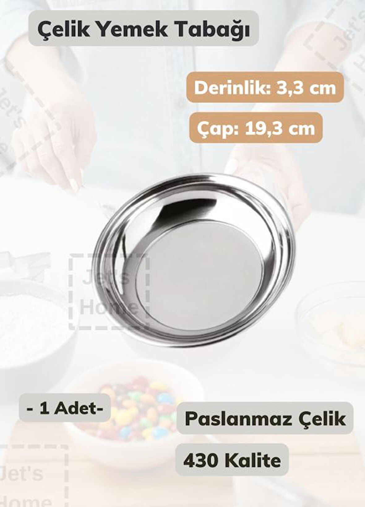 Çelik Yemek Tabağı 19,3 cm Paslanmaz Çelik Tabak