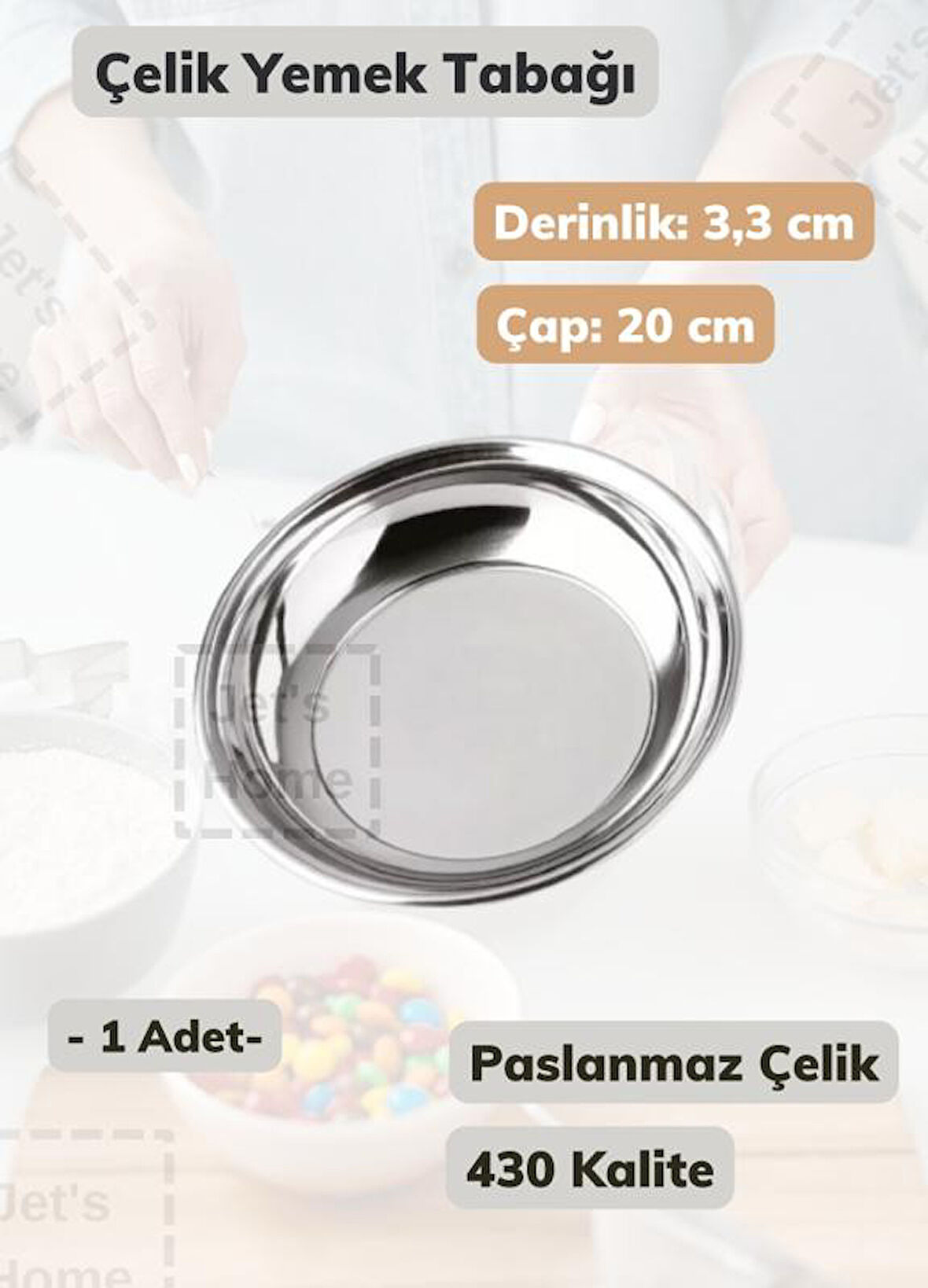 Çelik Yemek Tabağı 20 cm Paslanmaz Çelik Tabak