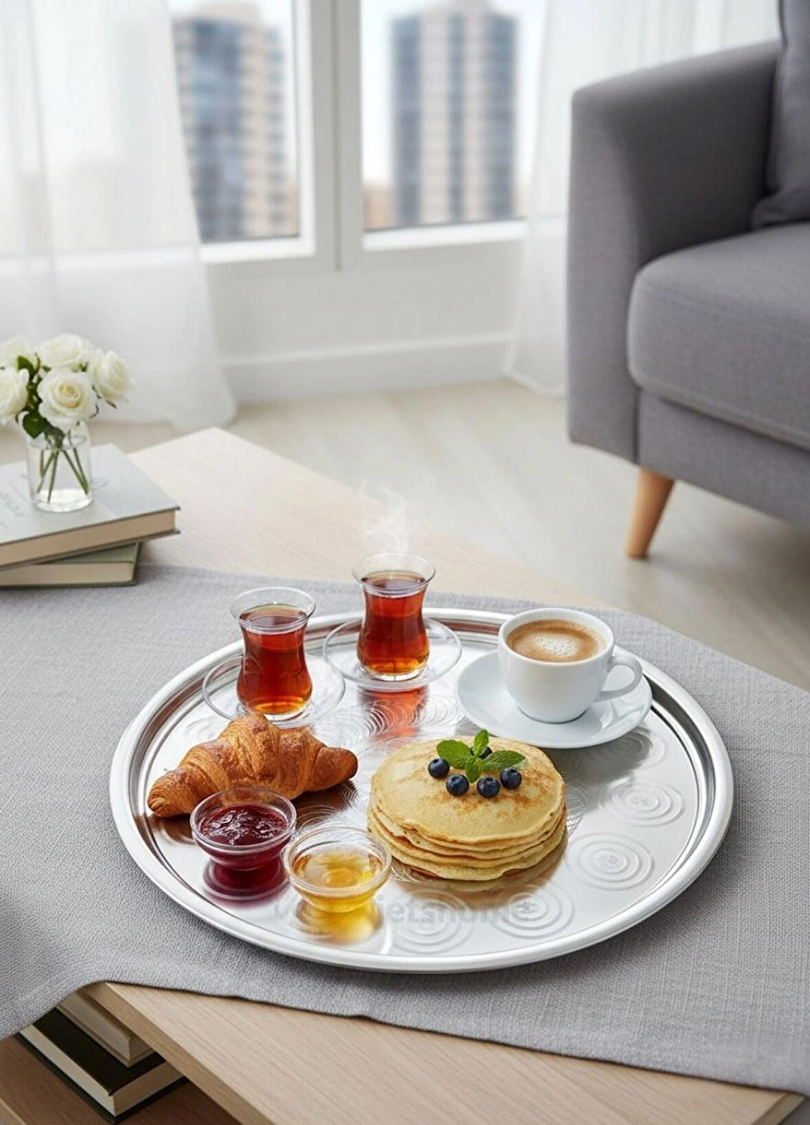 32,5 cm Çelik Sini Tepsi – Paslanmaz, Yer Sofrası ve Çay Sunumu İçin Pratik Ürün