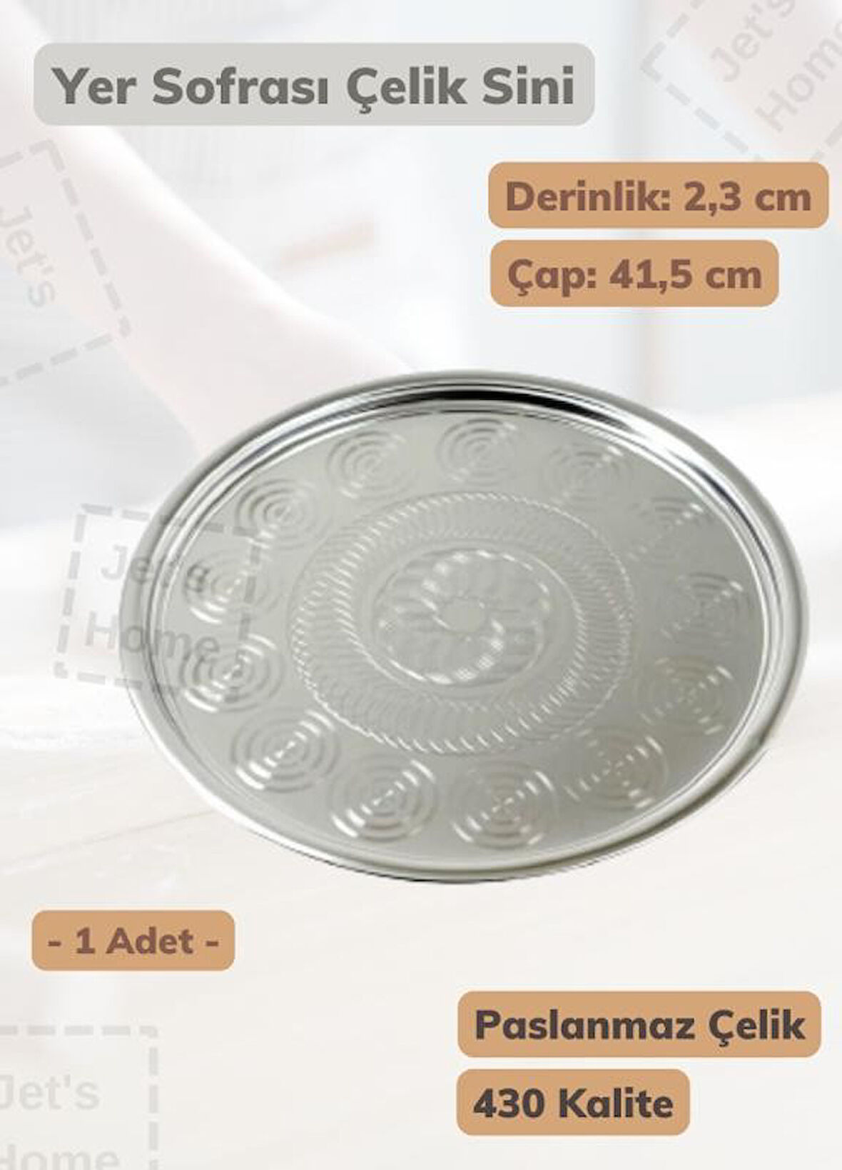 Yer Sofrası Sini 41,5 cm Çelik Tepsi Paslanmaz
