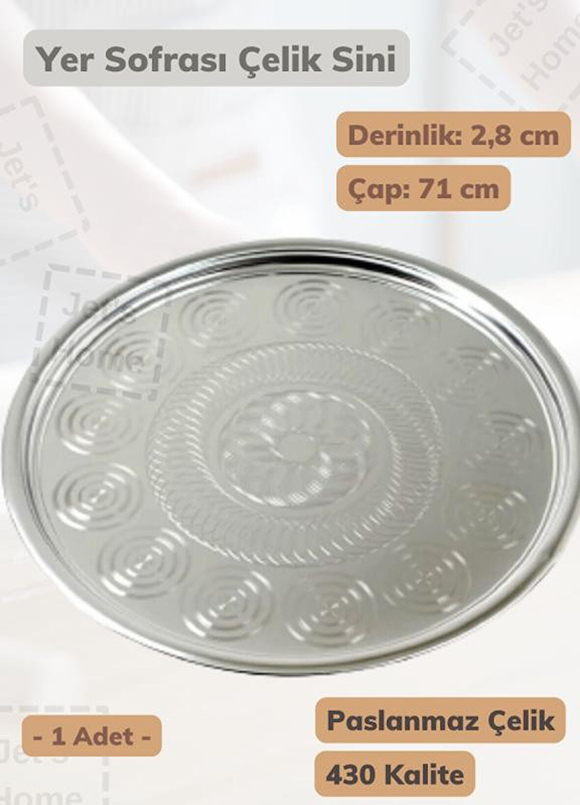 Yer Sofrası Sini 71 cm Çelik Tepsi Tepsi Paslanmaz