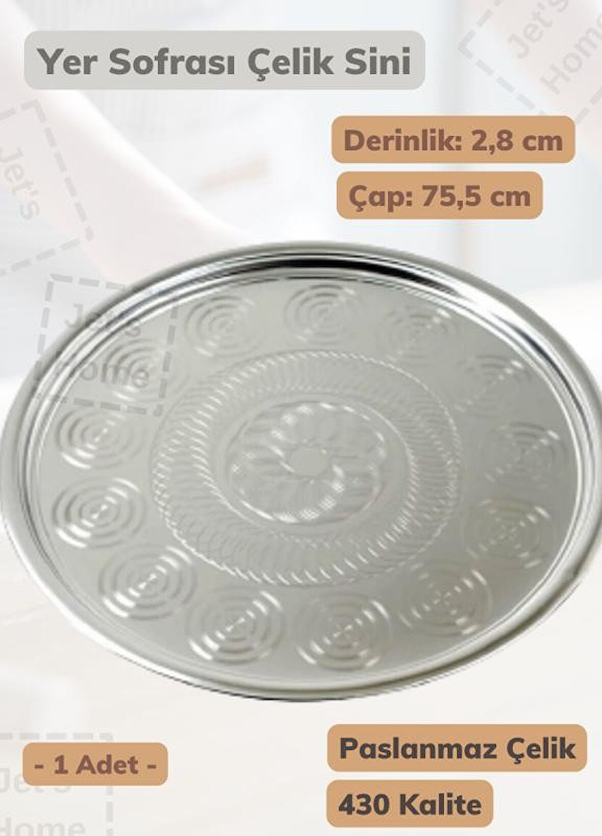 Yer Sofrası Sini 75,5 cm Çelik Tepsi Tepsi Paslanmaz
