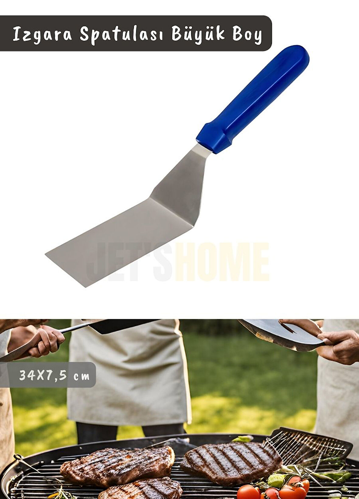 Barbekü Spatulası Paslanmaz Izgara Spatulası Çelik Hamburger Spatulası 34 cm