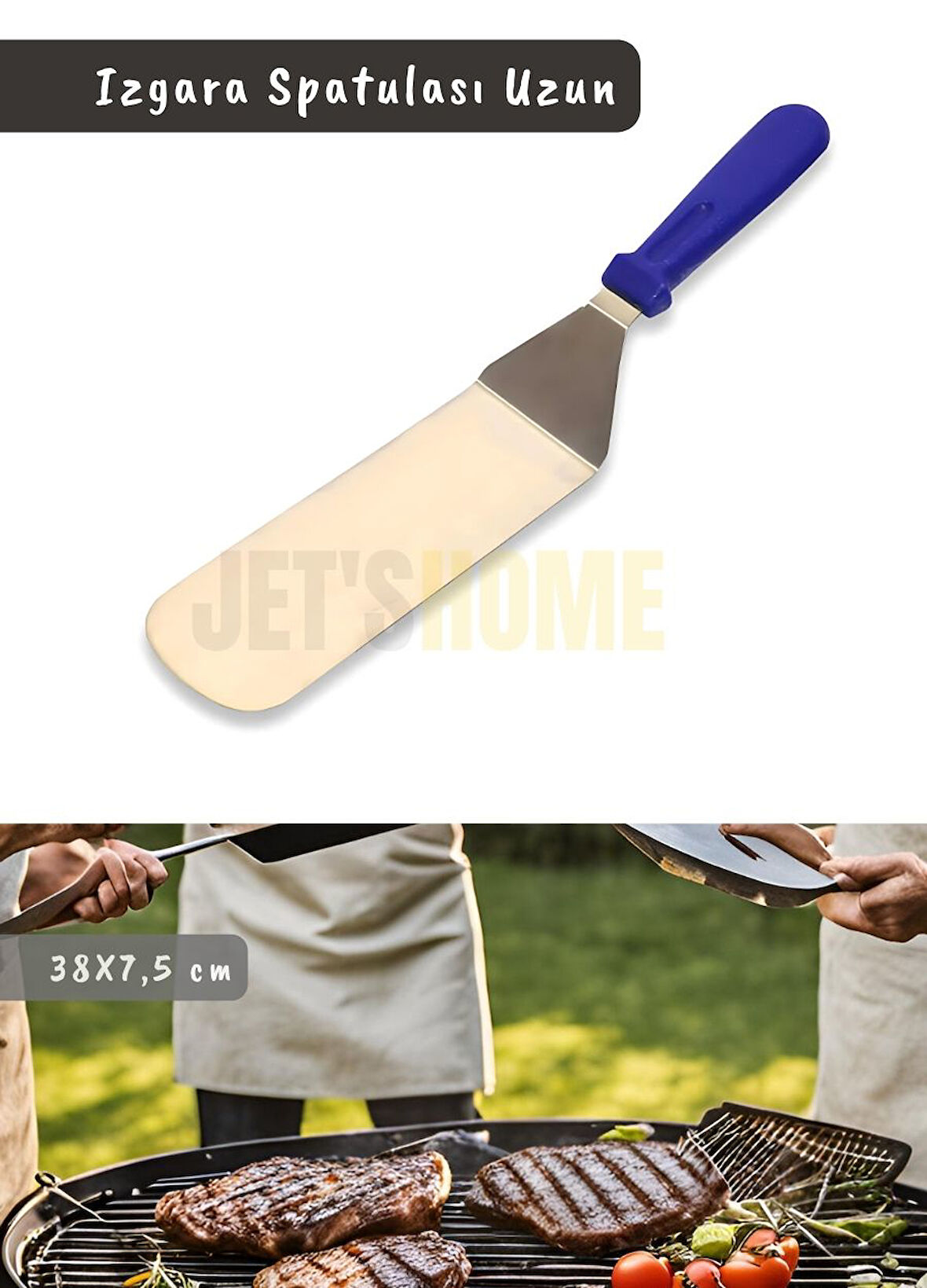 Barbekü Spatulası Paslanmaz Izgara Spatulası Çelik Hamburger Spatulası 38 cm