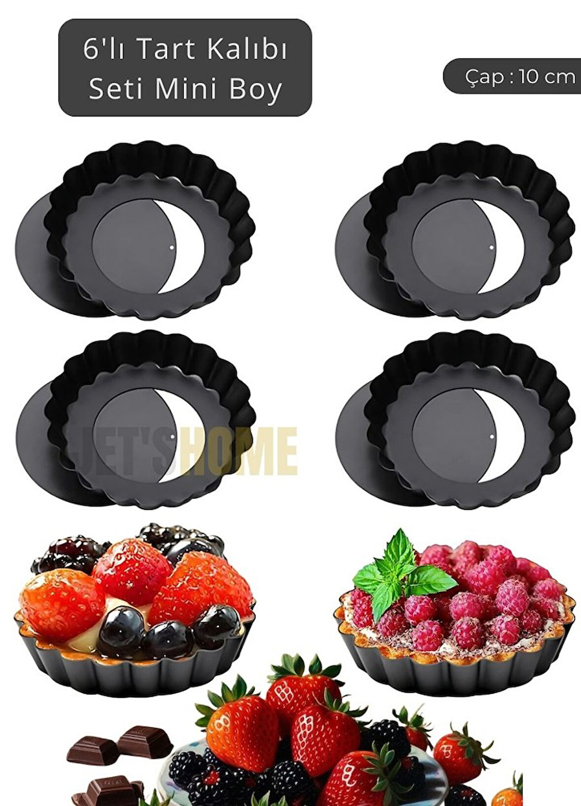6’lı Set Mini Boy Tart Kalıbı Çıkartılabilir Tabanlı Turta Kalıbı Karbon Çelik Kek Kalıbı 10 cm