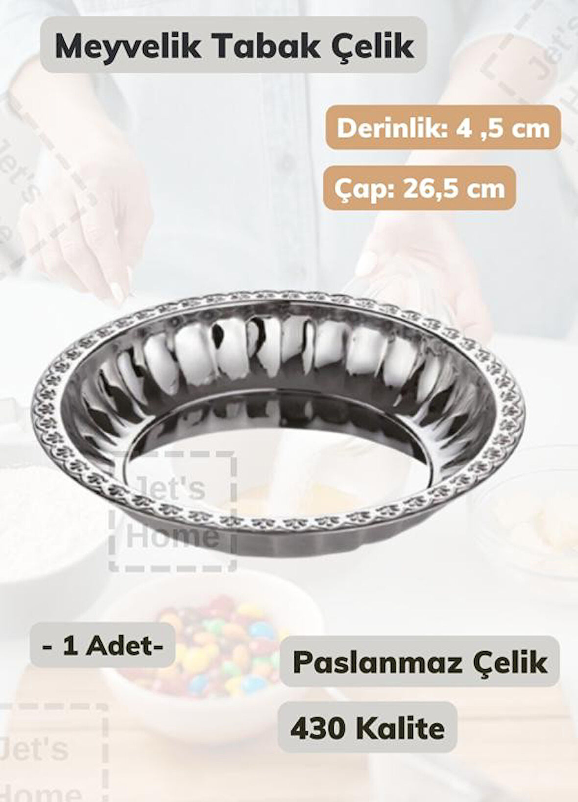 Çelik Meyvelik Tabak 26,5 cm Paslanmaz Çelik Tabak