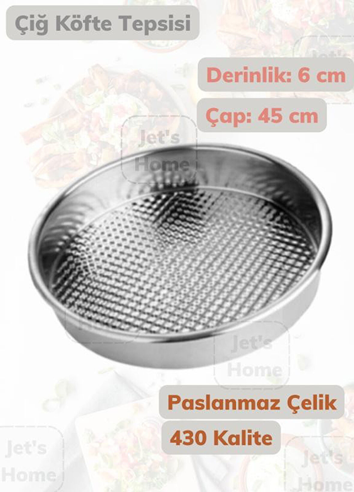 Çiğ Köfte Tepsisi 45 cm Paslanmaz Çelik