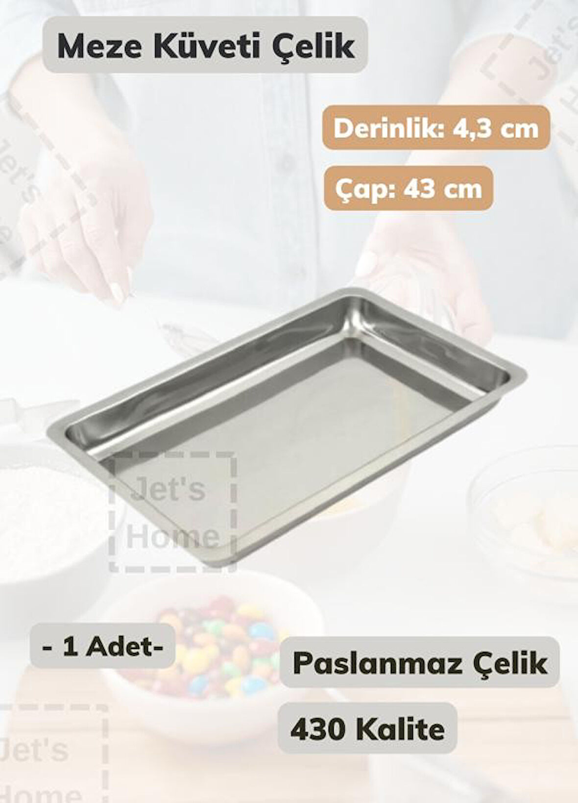Çelik Meze Küveti 43 cm Paslanmaz Çelik Tabak
