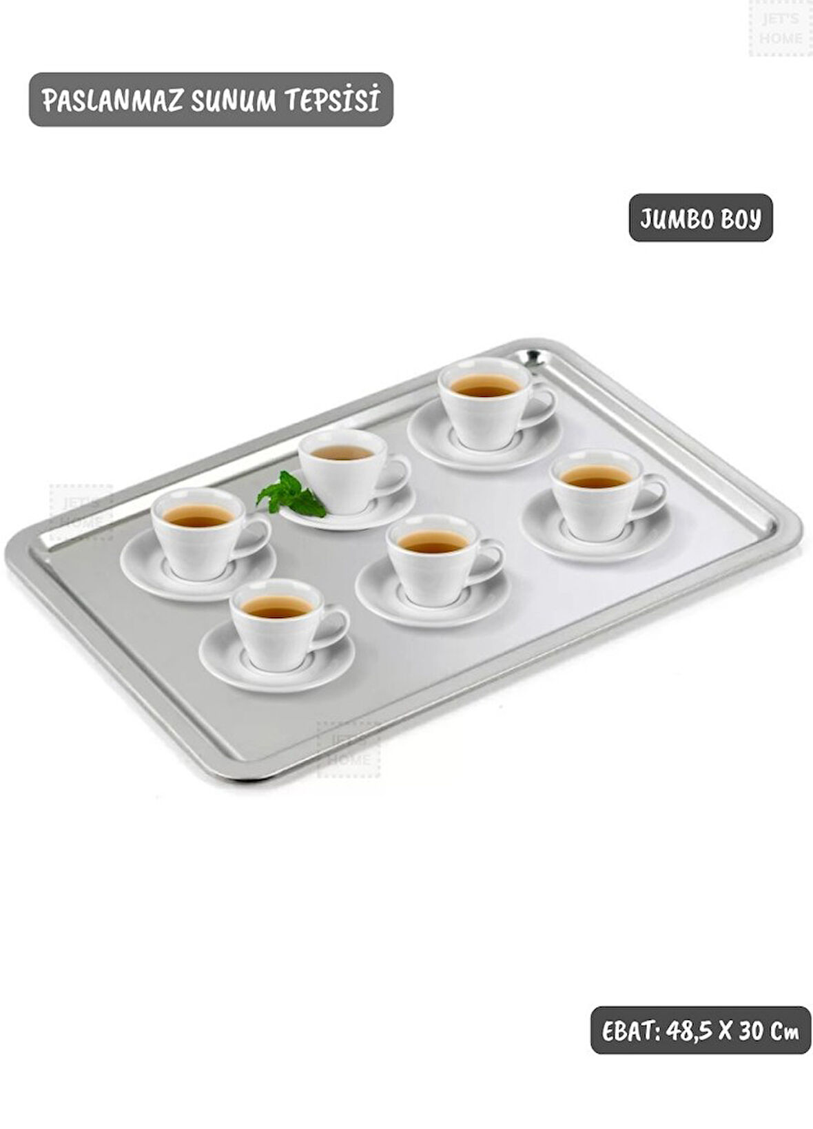 Sunum Tepsisi Paslanmaz Servis Tepsisi Çelik Çay Tepsi Kahve Tepsisi Jumbo Boy 48,5 cm