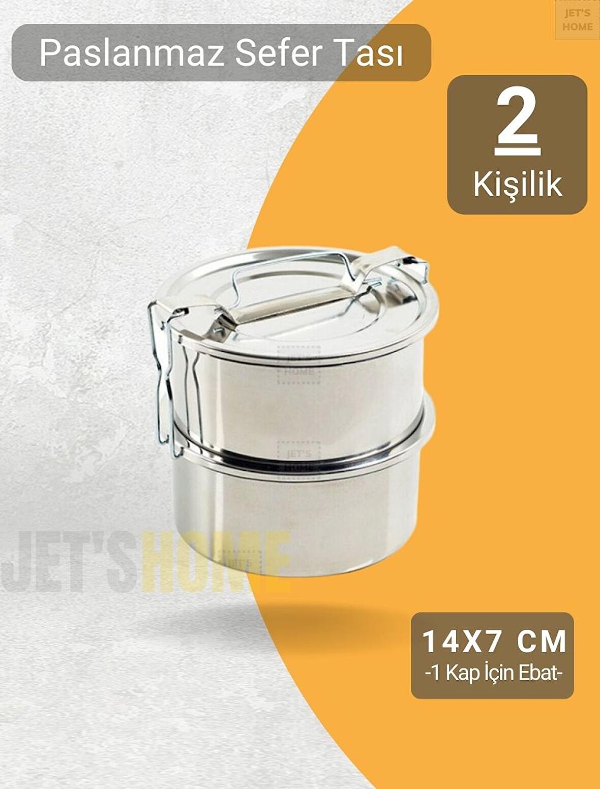 2’li Sefer Tası 14x7 cm Yemek Taşıma Kabı Paslanmaz Çelik No:2