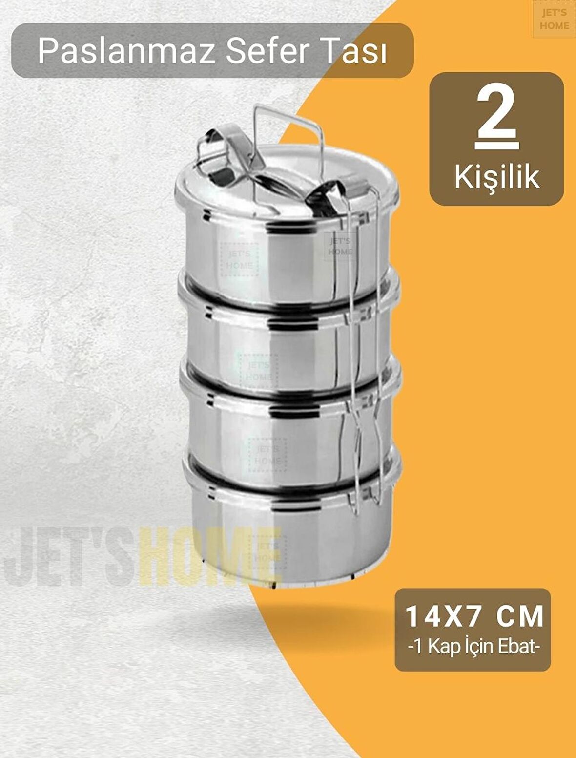 4’lü Sefer Tası 14x7 cm Yemek Taşıma Kabı Paslanmaz Çelik No 2