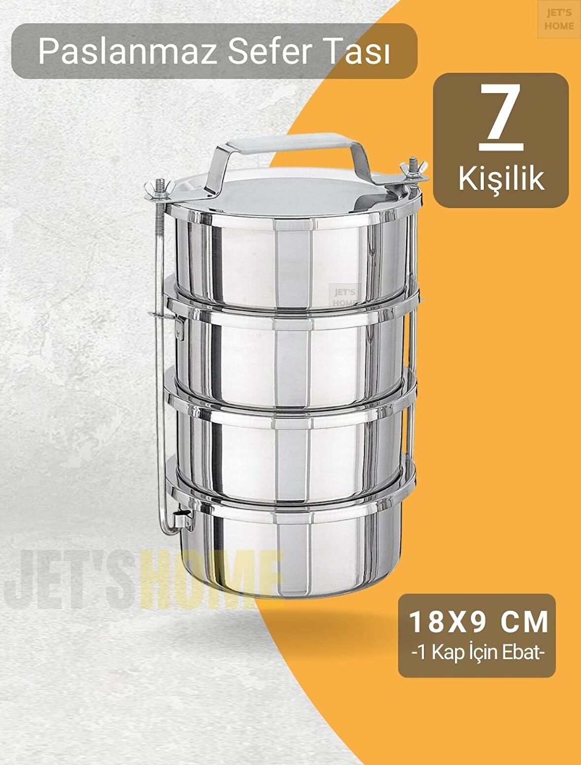 4’lü Sefer Tası 18x9 cm Yemek Taşıma Kabı Paslanmaz Çelik No:4