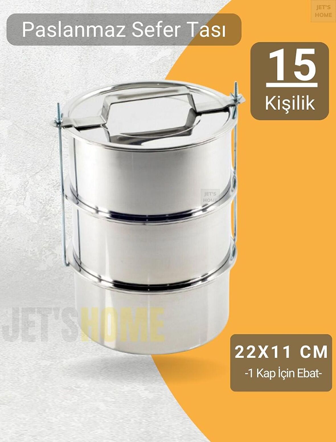 3’lü Sefer Tası 22x11 cm Yemek Taşıma Kabı Paslanmaz Çelik No:6