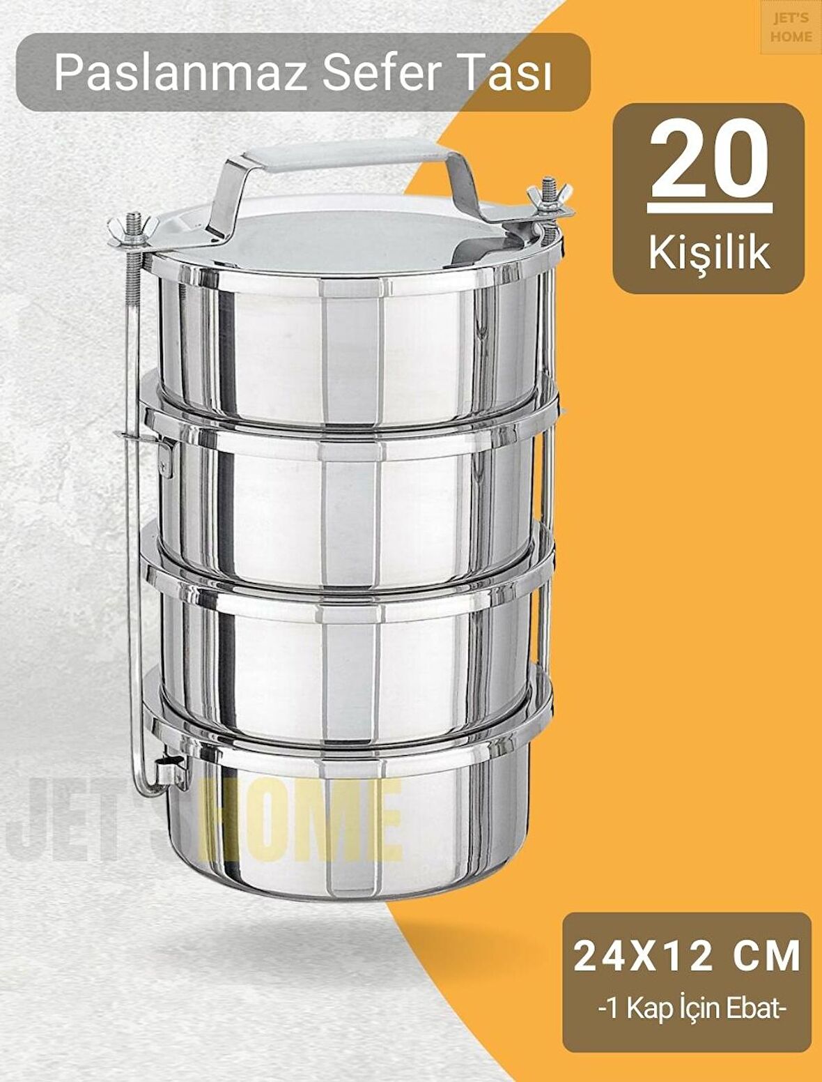 4’lü Sefer Tası 24x12 cm Yemek Taşıma Kabı Paslanmaz Çelik No:7