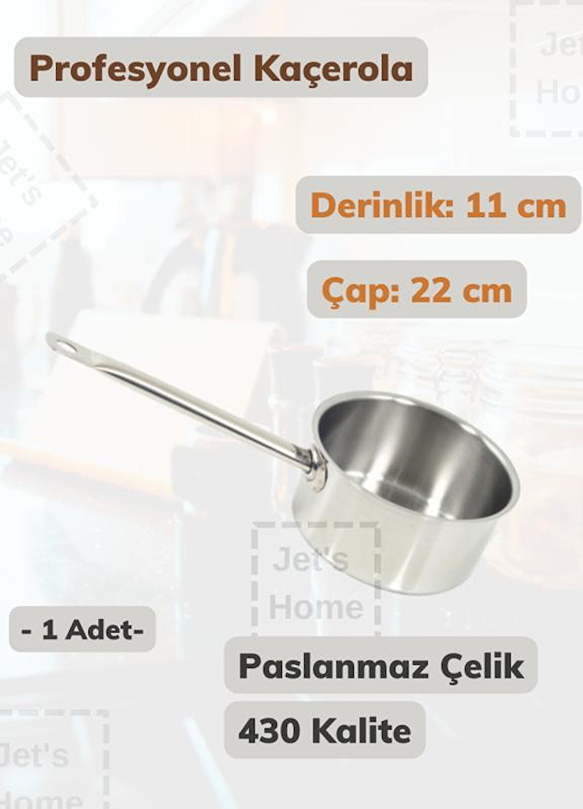 Profesyonel Kaçerola 22 cm Paslanmaz Çelik 430 Kalite