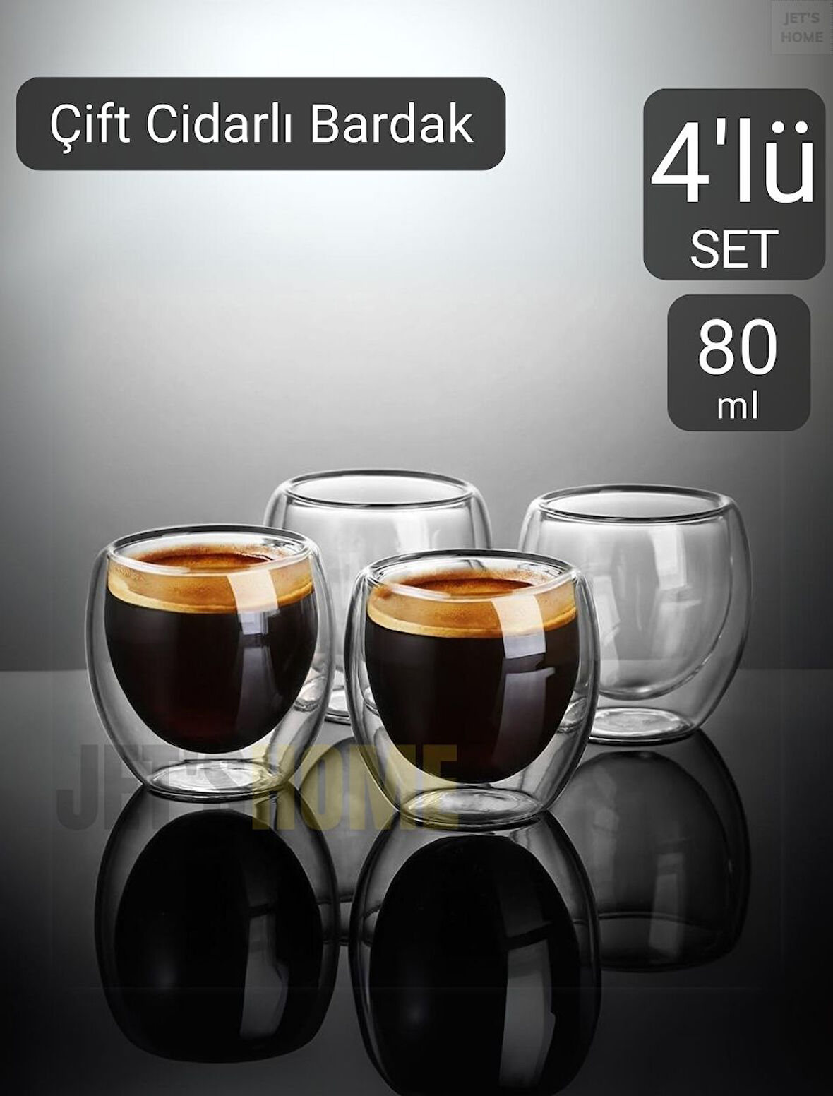 4’lü Set Espresso Bardağı  80 ml Kahve Bardağı Çift Cidarlı Bardak Viski Bardağı