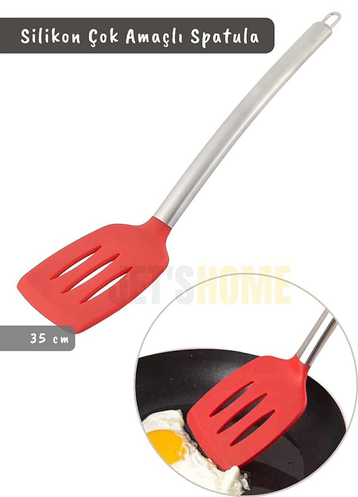 Silikon Spatula Servis Spatulası Çok Amaçlı Spatula Paslanmaz Saplı Kırmızı 35 cm