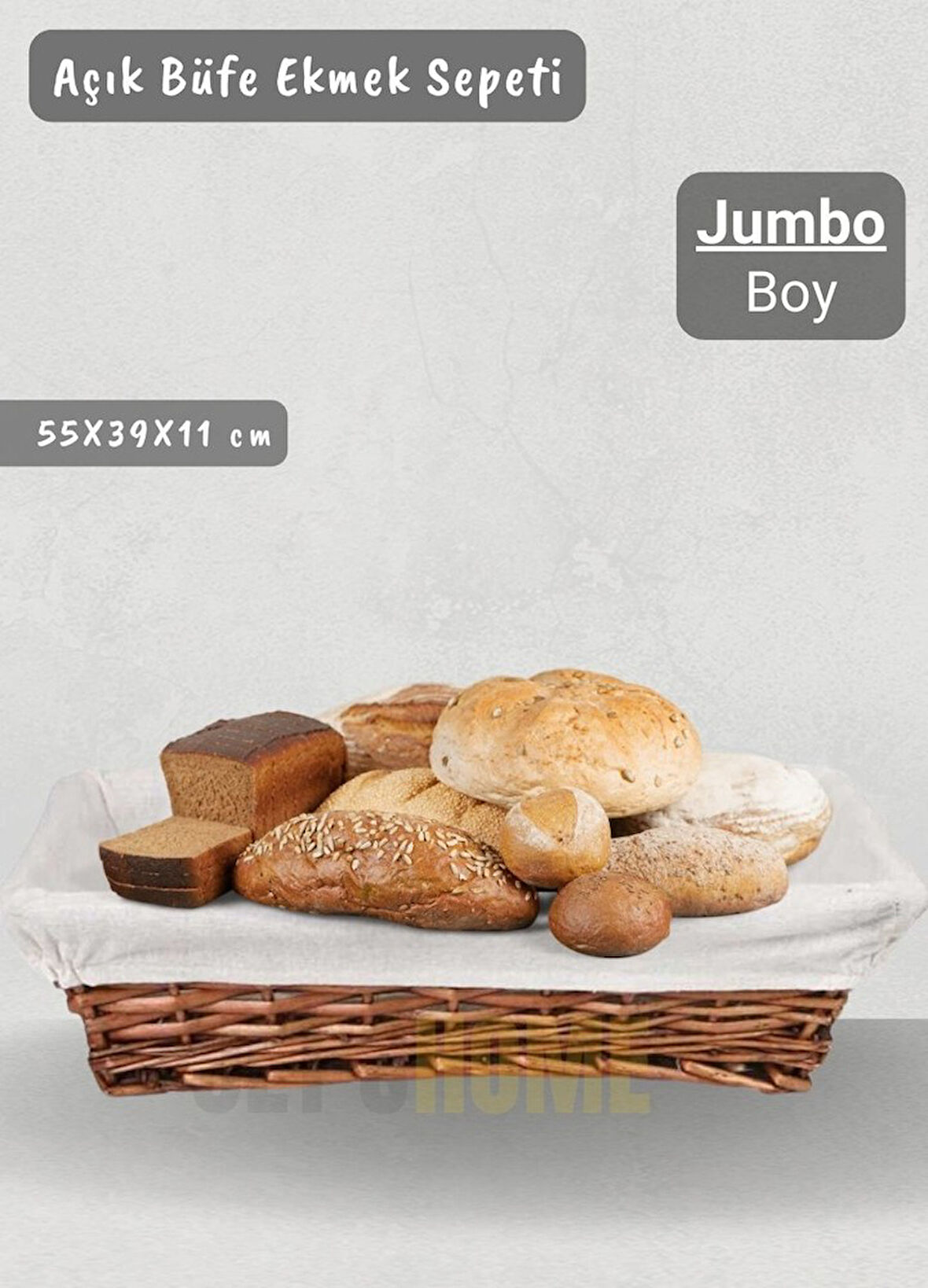 Hasır Ekmek Sepeti Dikdörtgen Açık Büfe Sepeti Yılbaşı Sepeti Jumbo Boy 55 cm