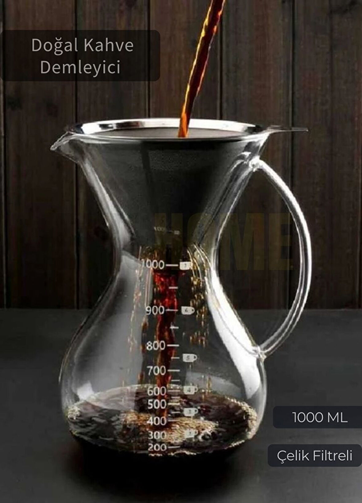 1000 ml Chemex Doğal Kahve Demleyici Çelik Filtreli 8 Bardak