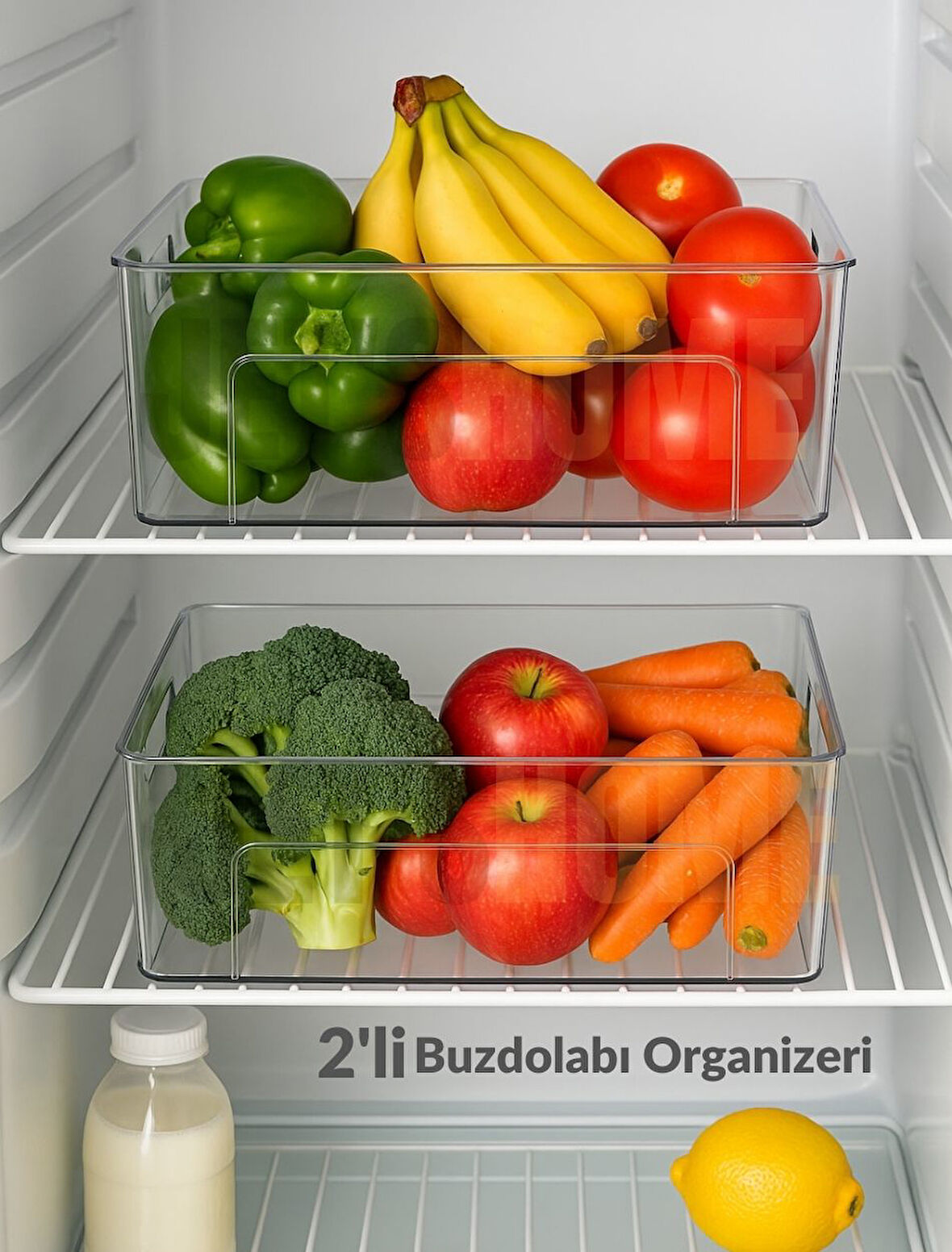 2'li Buzdolabı İçi Düzenleyici Saklama Organizeri Bpa Free Düzenleyici Darbeye Dayanaklı 29X20X9 cm