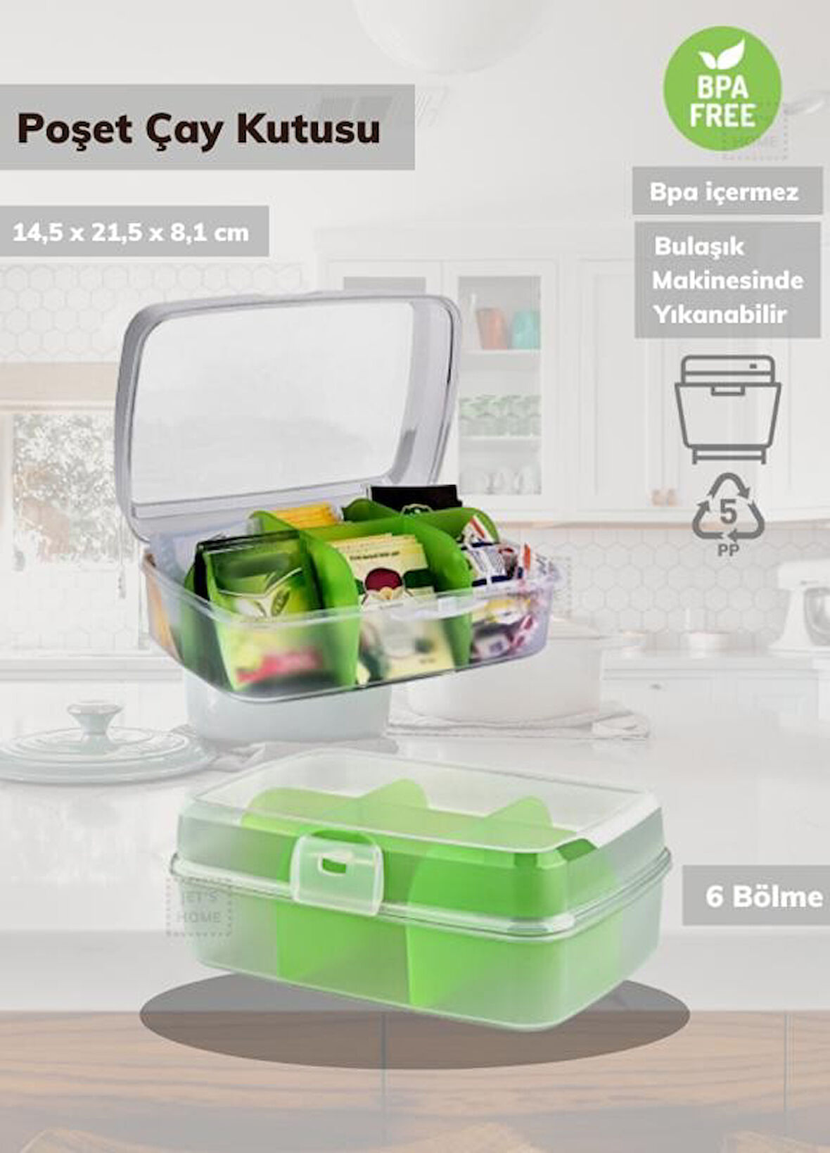 6 Bölmeli Çay Kutusu Şeffaf Çay Kabı Plastik Poşet Çay Kutusu BPA Free