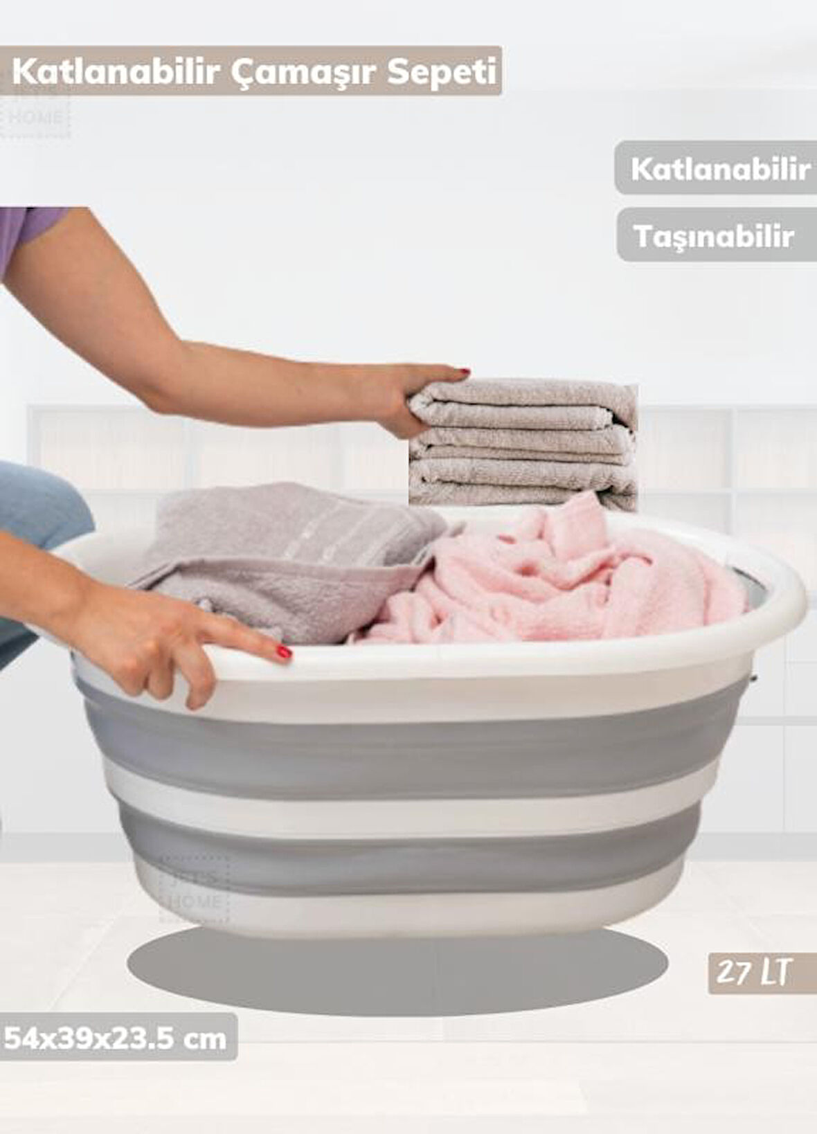 Çamaşır Sepeti Katlanır Sele Silikon Sepet Küçük Boy 27 Lt.