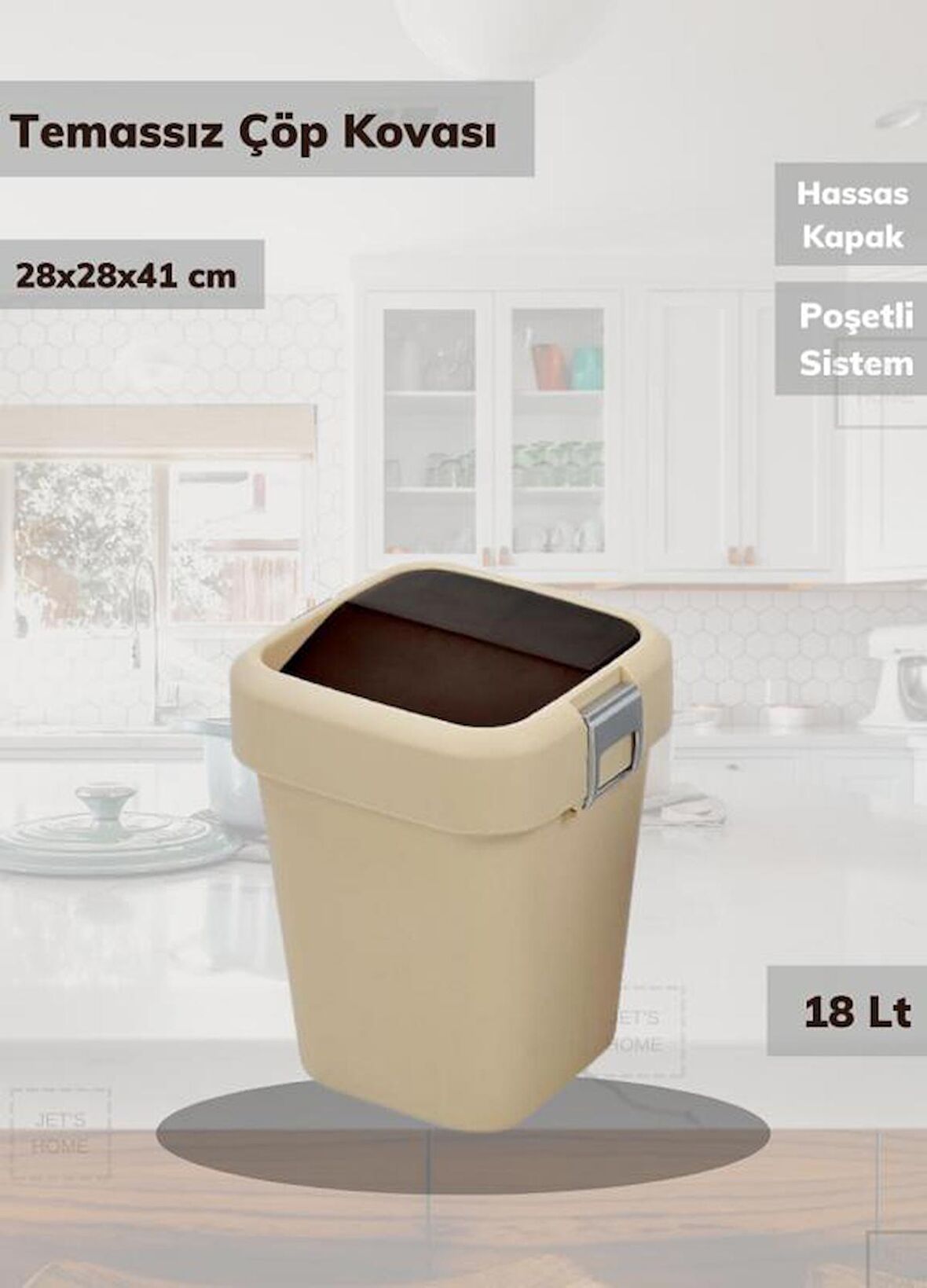 Banyo Çöp Kovası 18 Lt Banyo Çöp Kutusu Bej Motek Çöp Kovası