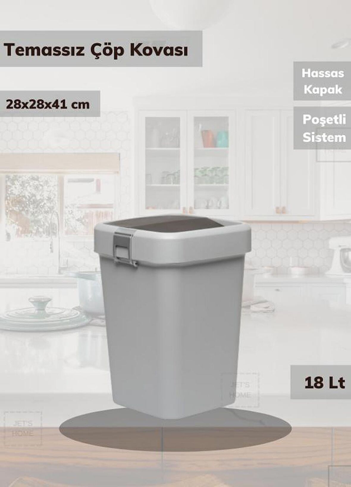 Banyo Çöp Kovası 18 Lt Banyo Çöp Kutusu Gri Motek Çöp Kovası