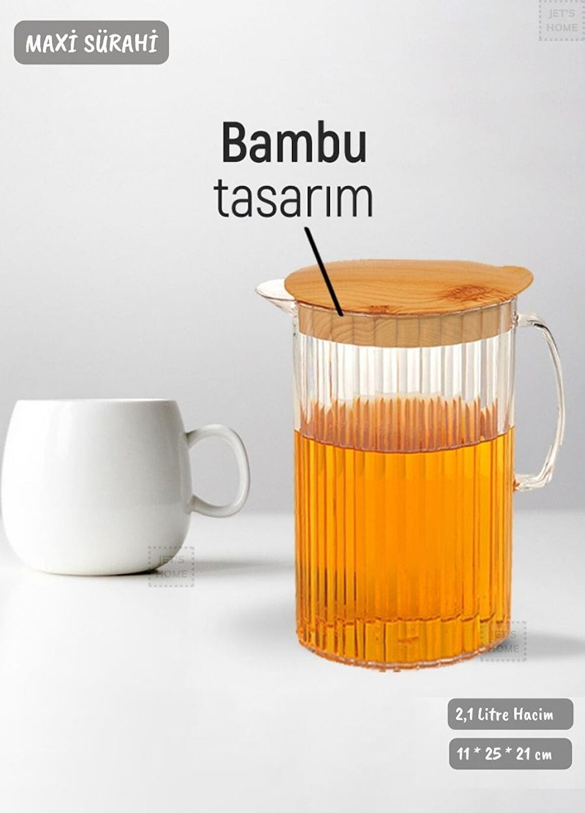 Bambu Renk Sürahi Plastik 2,1 Litre BPA FREE