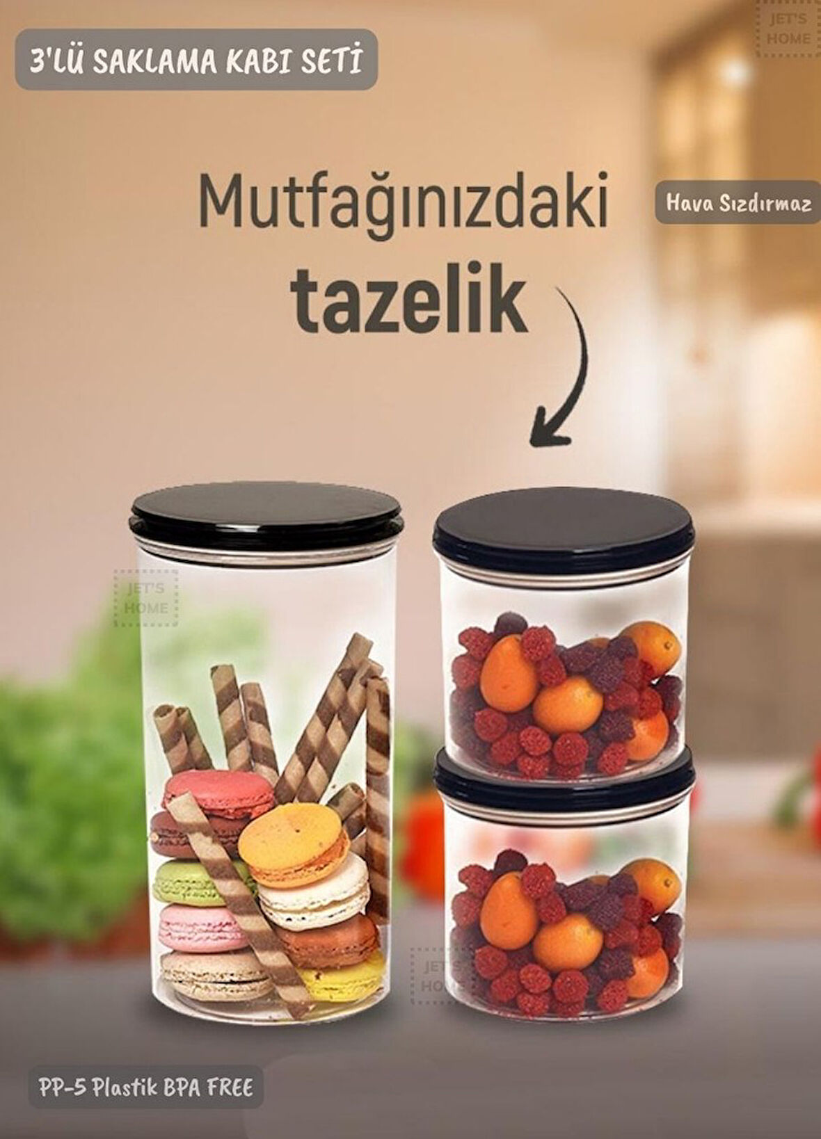3’lü Saklama Kabı Seti Erzak Kabı Seti Hava Sızdırmaz BPA FREE