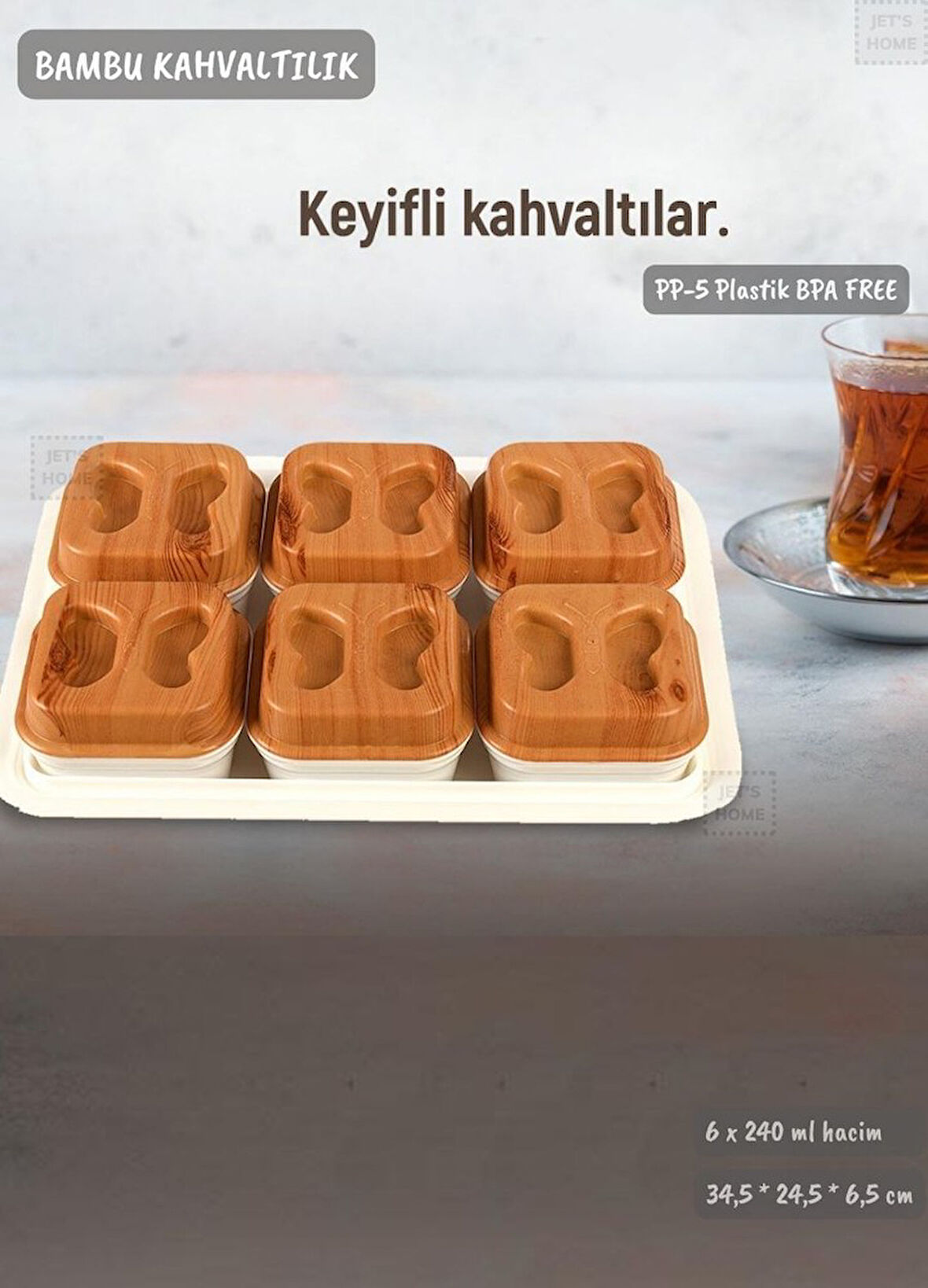 6’lı Bambu Renk Kahvaltılık Seti Tepsili Kahvaltı Tepsisi BPA FREE
